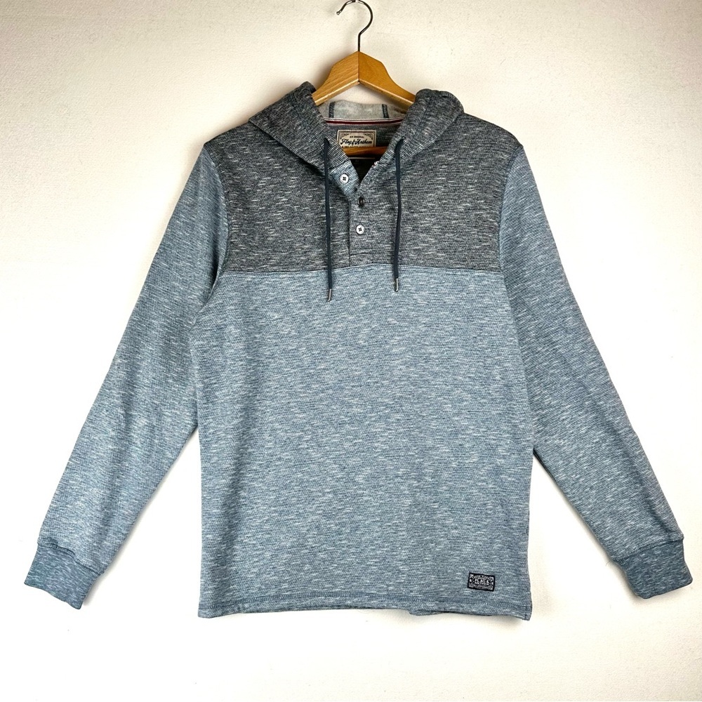 Flag & Anthem Hooded Henley Colorblock Pullover Sweatshirt Blue